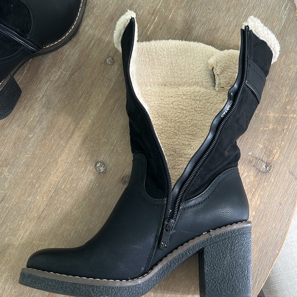 Scarpini Black Faux Leather Suede Boots Mid Calf Block Rubber Heel EU Size 37 - Picture 10 of 17